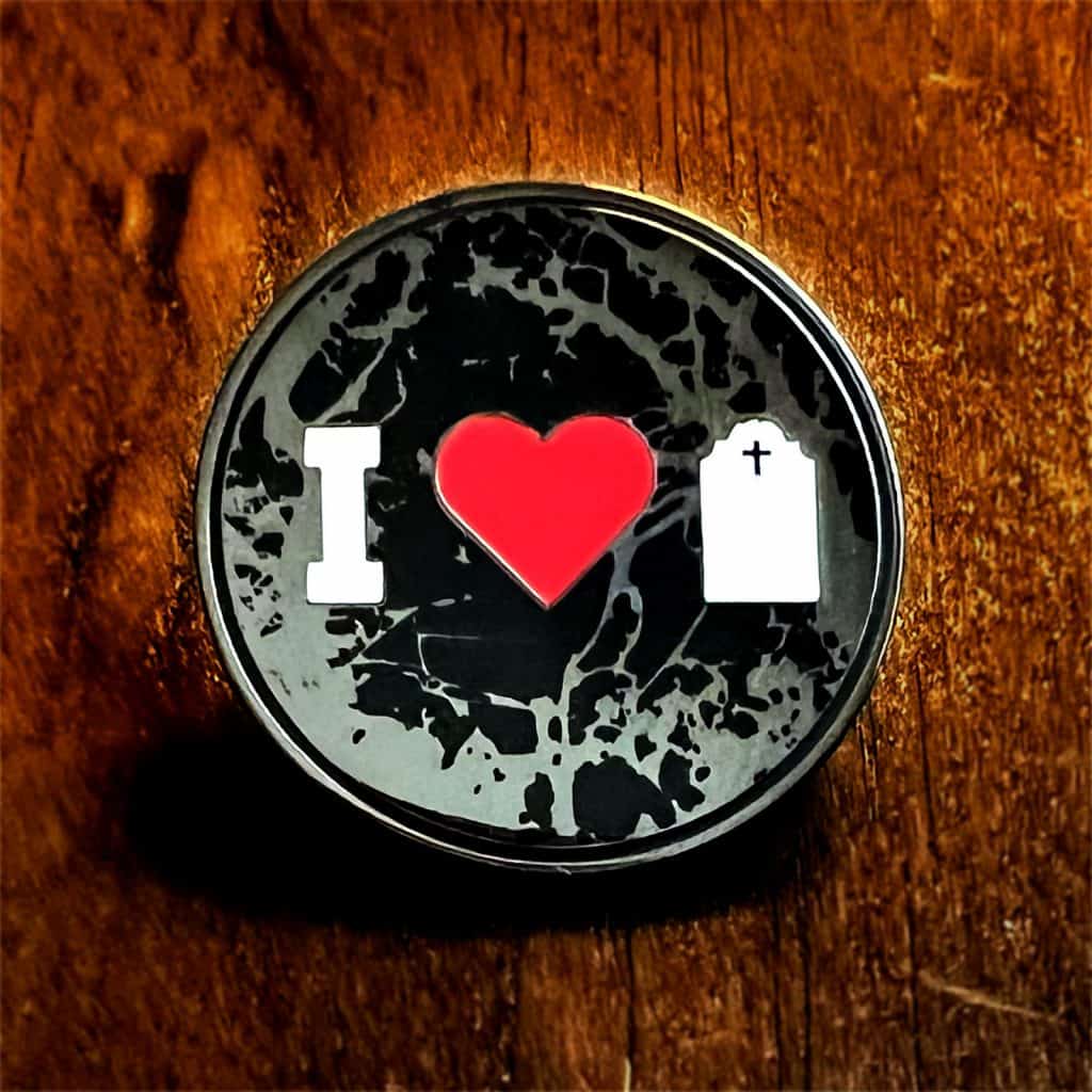The "I Heart Cemeteries" Pin from Haunts & Hollows